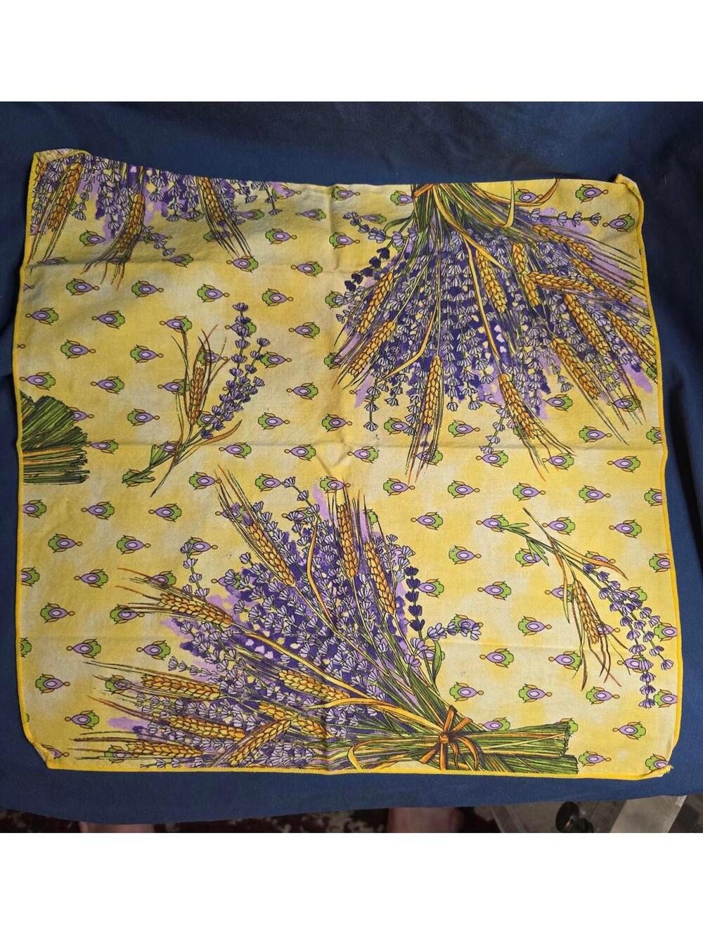 Vintage Set of 7 Lavender Wheat Bouquet Cotton Print Napkins French Provencal